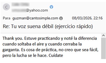 Captura del mail original